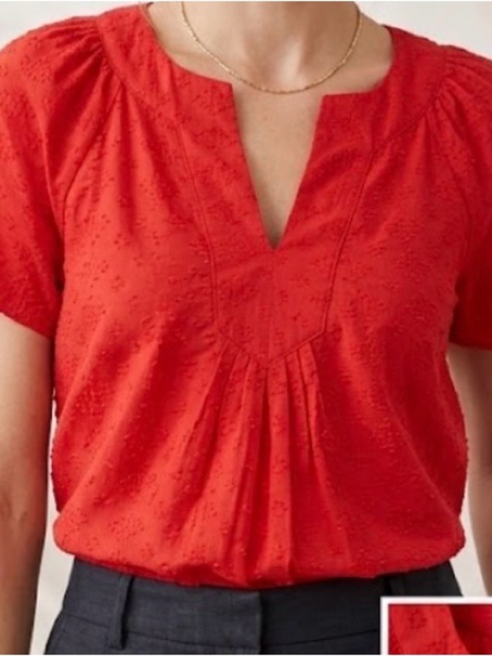 Women's Red Split-Neck Eyelet Blouse